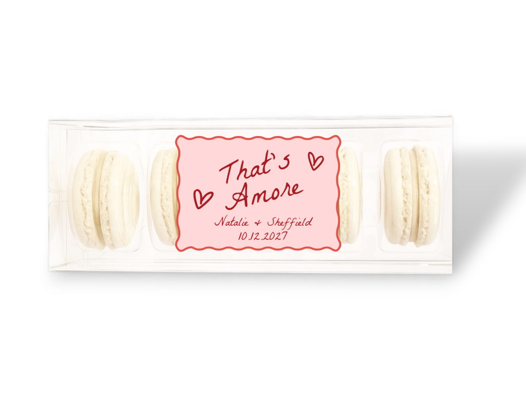 5pc Clear Box of Macarons with That's Amore Squiggly Label