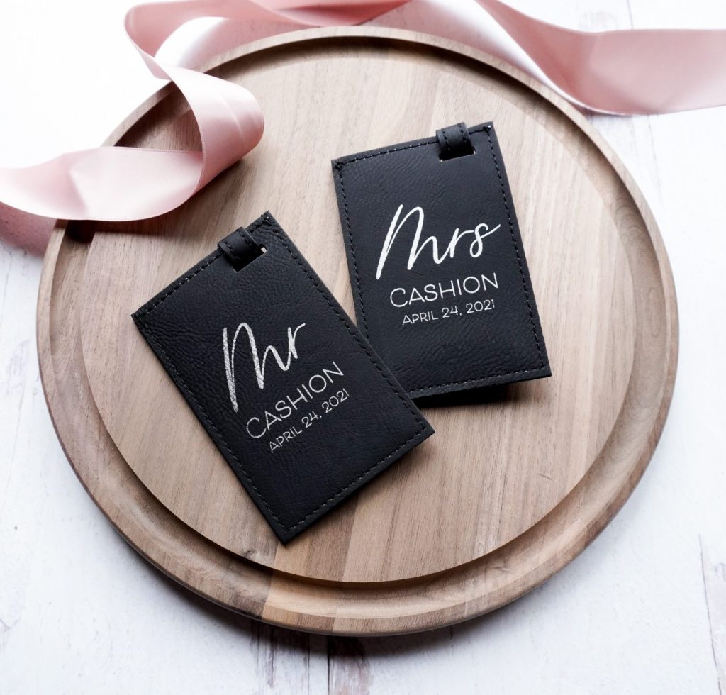 Luggage tags with a Title and Last Name for a couple