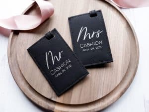 Luggage tags with a Title and Last Name for a couple